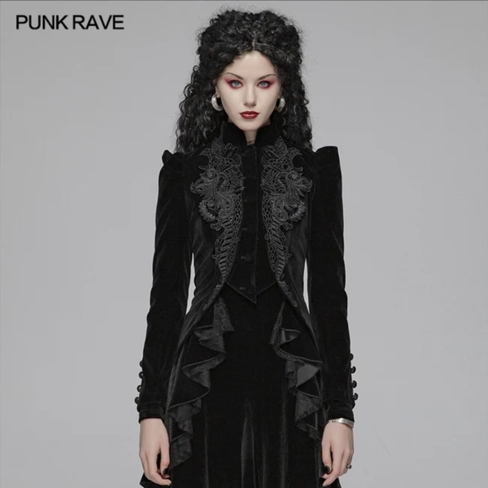 SOLD!- Punk Rave: Gothic Victorian Black Velvet Short Coat Jacket Sz Small, BNWT